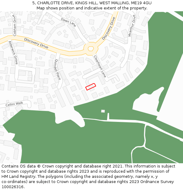 5, CHARLOTTE DRIVE, KINGS HILL, WEST MALLING, ME19 4GU: Location map and indicative extent of plot