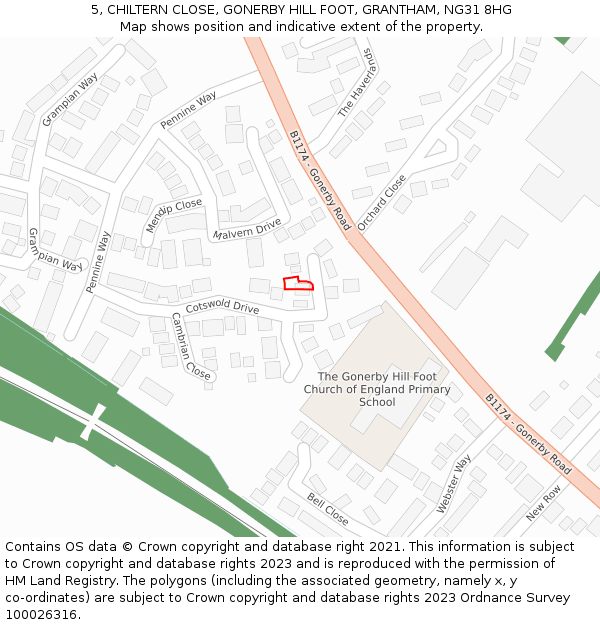 5, CHILTERN CLOSE, GONERBY HILL FOOT, GRANTHAM, NG31 8HG: Location map and indicative extent of plot