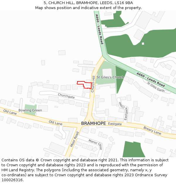 5, CHURCH HILL, BRAMHOPE, LEEDS, LS16 9BA: Location map and indicative extent of plot