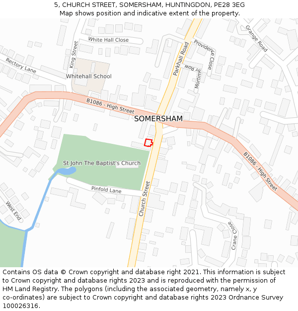 5, CHURCH STREET, SOMERSHAM, HUNTINGDON, PE28 3EG: Location map and indicative extent of plot