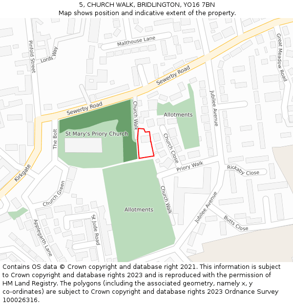 5, CHURCH WALK, BRIDLINGTON, YO16 7BN: Location map and indicative extent of plot
