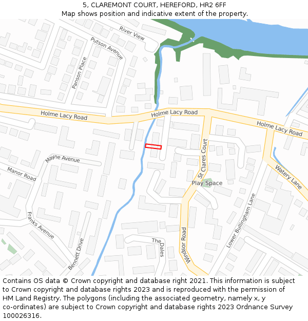 5, CLAREMONT COURT, HEREFORD, HR2 6FF: Location map and indicative extent of plot