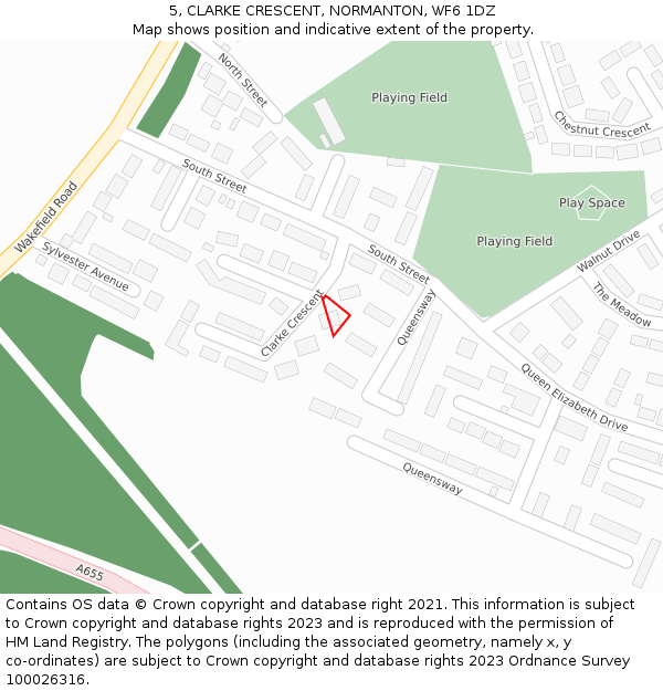 5, CLARKE CRESCENT, NORMANTON, WF6 1DZ: Location map and indicative extent of plot