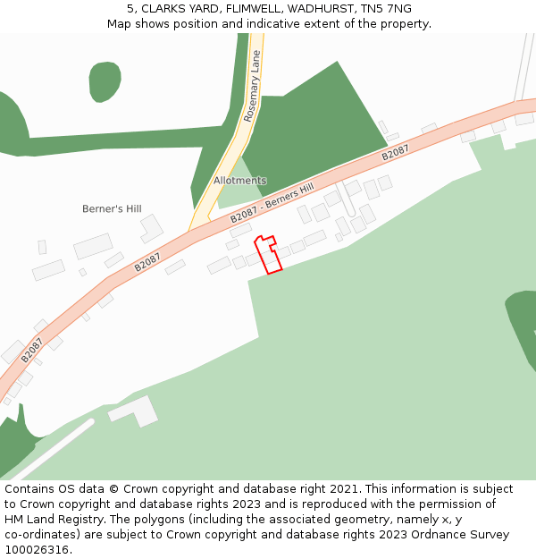 5, CLARKS YARD, FLIMWELL, WADHURST, TN5 7NG: Location map and indicative extent of plot