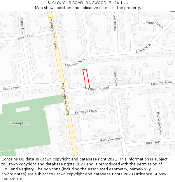 5, CLOUGHS ROAD, RINGWOOD, BH24 1UU: Location map and indicative extent of plot