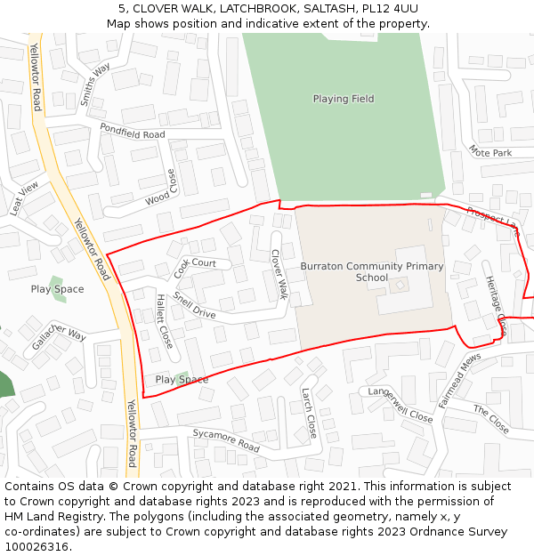 5, CLOVER WALK, LATCHBROOK, SALTASH, PL12 4UU: Location map and indicative extent of plot