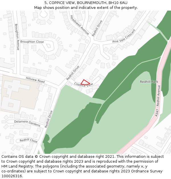 5, COPPICE VIEW, BOURNEMOUTH, BH10 6AU: Location map and indicative extent of plot