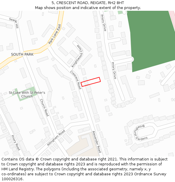 5, CRESCENT ROAD, REIGATE, RH2 8HT: Location map and indicative extent of plot