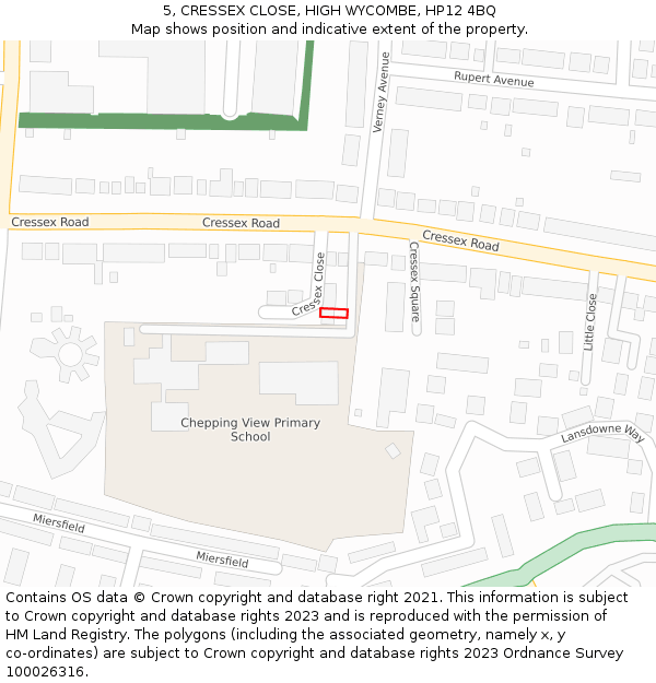 5, CRESSEX CLOSE, HIGH WYCOMBE, HP12 4BQ: Location map and indicative extent of plot