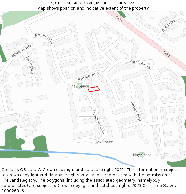 5, CROOKHAM GROVE, MORPETH, NE61 2XF: Location map and indicative extent of plot