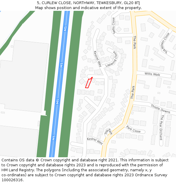 5, CURLEW CLOSE, NORTHWAY, TEWKESBURY, GL20 8TJ: Location map and indicative extent of plot