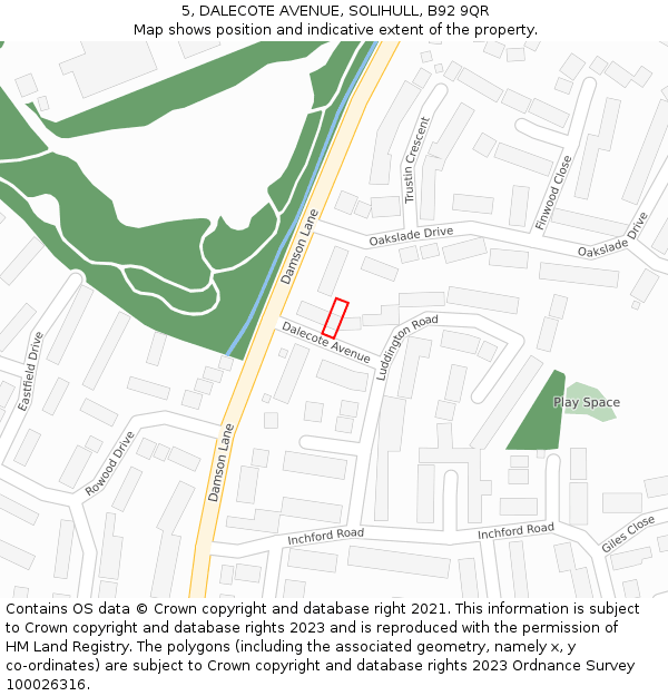 5, DALECOTE AVENUE, SOLIHULL, B92 9QR: Location map and indicative extent of plot