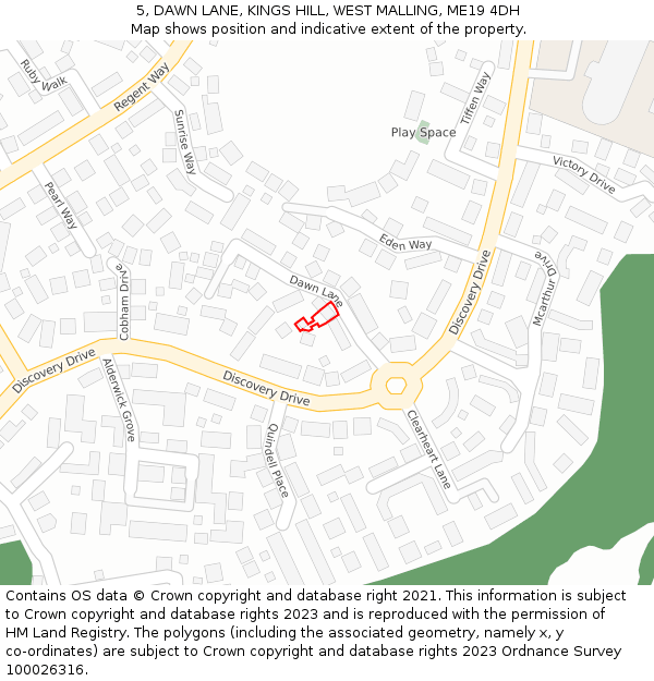 5, DAWN LANE, KINGS HILL, WEST MALLING, ME19 4DH: Location map and indicative extent of plot