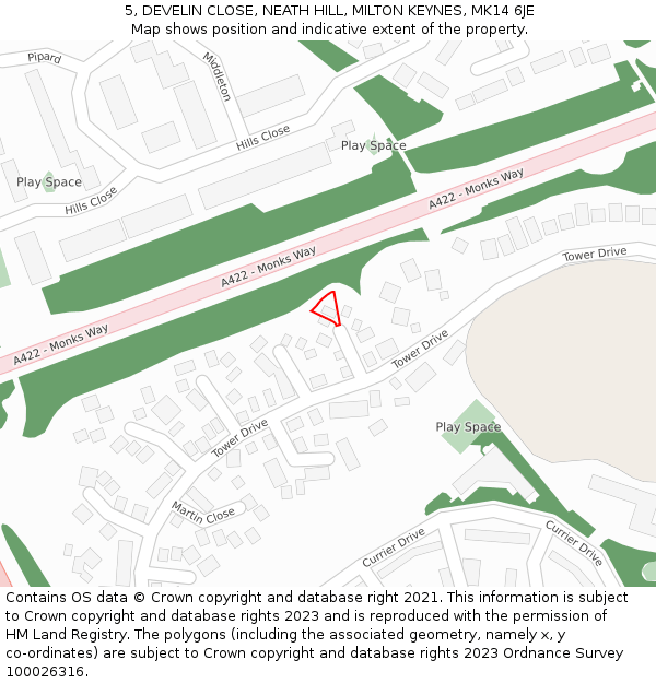 5, DEVELIN CLOSE, NEATH HILL, MILTON KEYNES, MK14 6JE: Location map and indicative extent of plot