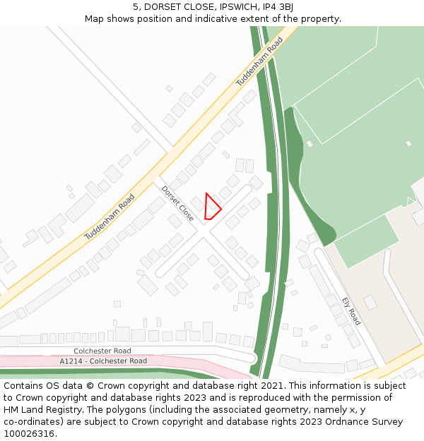 5, DORSET CLOSE, IPSWICH, IP4 3BJ: Location map and indicative extent of plot