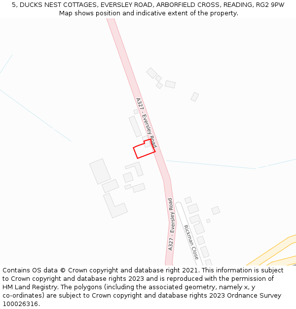 5, DUCKS NEST COTTAGES, EVERSLEY ROAD, ARBORFIELD CROSS, READING, RG2 9PW: Location map and indicative extent of plot