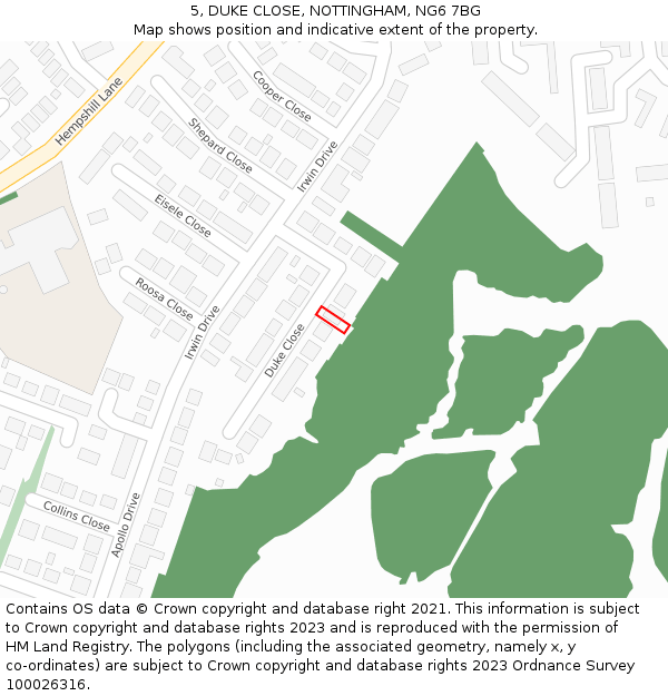 5, DUKE CLOSE, NOTTINGHAM, NG6 7BG: Location map and indicative extent of plot