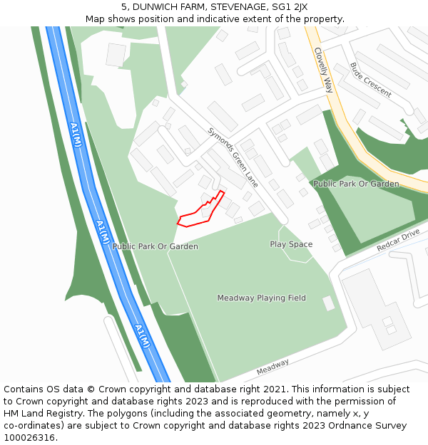 5, DUNWICH FARM, STEVENAGE, SG1 2JX: Location map and indicative extent of plot