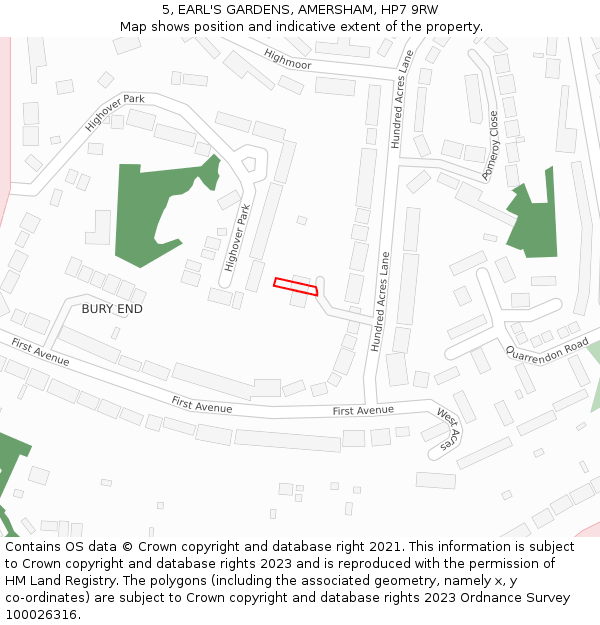 5, EARL'S GARDENS, AMERSHAM, HP7 9RW: Location map and indicative extent of plot