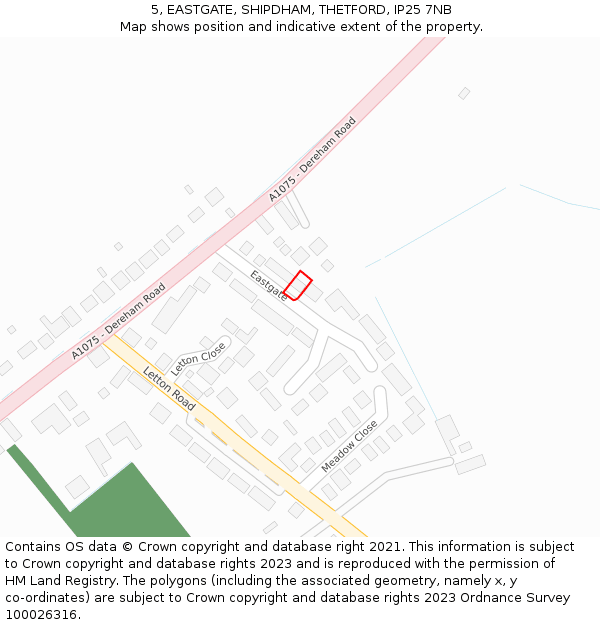 5, EASTGATE, SHIPDHAM, THETFORD, IP25 7NB: Location map and indicative extent of plot