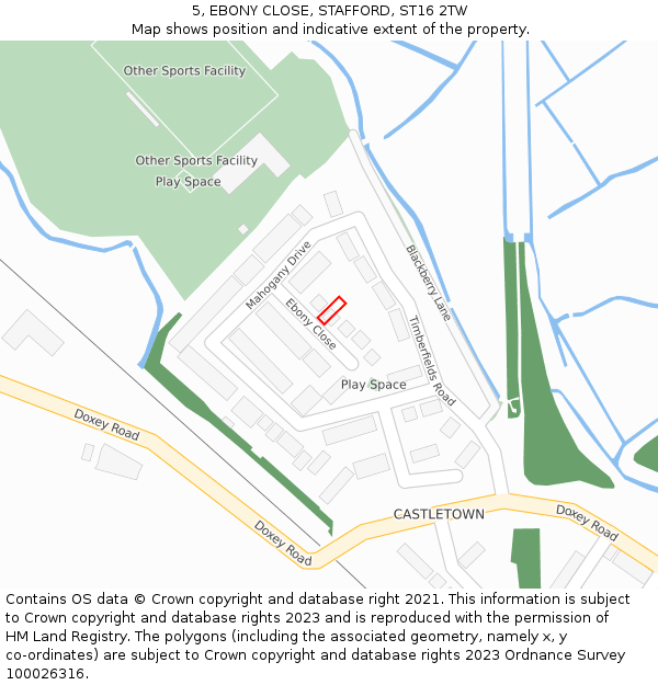 5, EBONY CLOSE, STAFFORD, ST16 2TW: Location map and indicative extent of plot