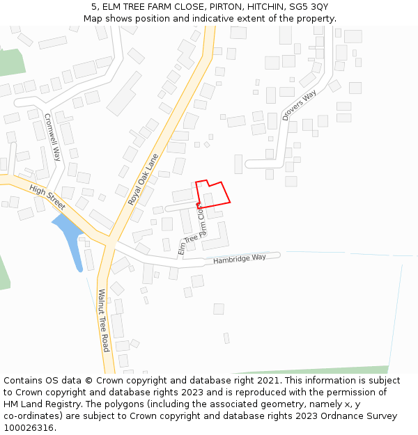 5, ELM TREE FARM CLOSE, PIRTON, HITCHIN, SG5 3QY: Location map and indicative extent of plot