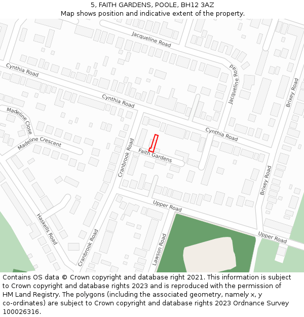 5, FAITH GARDENS, POOLE, BH12 3AZ: Location map and indicative extent of plot