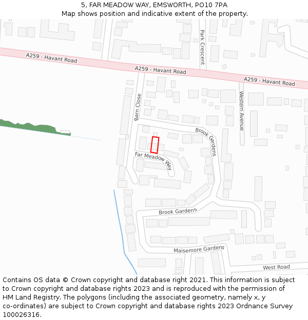 5, FAR MEADOW WAY, EMSWORTH, PO10 7PA: Location map and indicative extent of plot