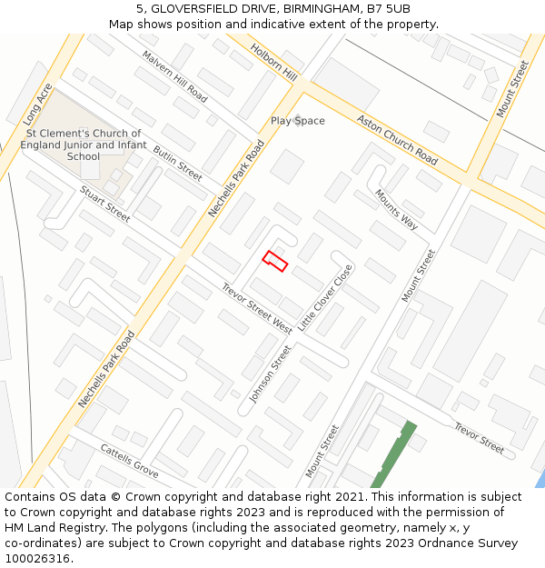 5, GLOVERSFIELD DRIVE, BIRMINGHAM, B7 5UB: Location map and indicative extent of plot