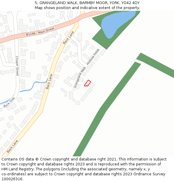 5, GRANGELAND WALK, BARMBY MOOR, YORK, YO42 4DY: Location map and indicative extent of plot