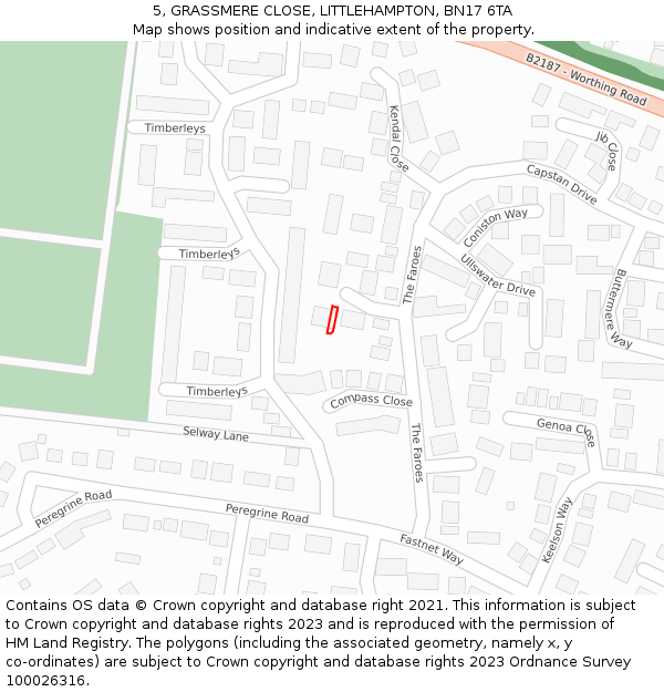 5, GRASSMERE CLOSE, LITTLEHAMPTON, BN17 6TA: Location map and indicative extent of plot