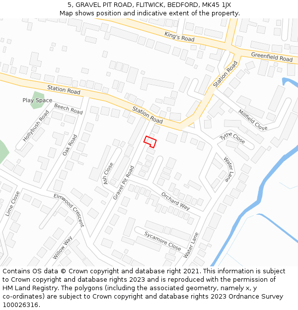 5, GRAVEL PIT ROAD, FLITWICK, BEDFORD, MK45 1JX: Location map and indicative extent of plot