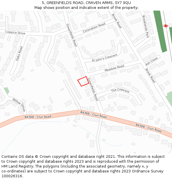 5, GREENFIELDS ROAD, CRAVEN ARMS, SY7 9QU: Location map and indicative extent of plot