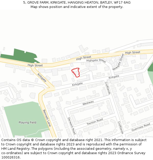 5, GROVE FARM, KIRKGATE, HANGING HEATON, BATLEY, WF17 6AG: Location map and indicative extent of plot