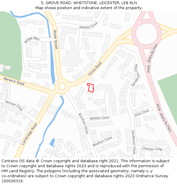 5, GROVE ROAD, WHETSTONE, LEICESTER, LE8 6LN: Location map and indicative extent of plot