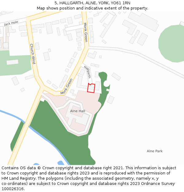 5, HALLGARTH, ALNE, YORK, YO61 1RN: Location map and indicative extent of plot