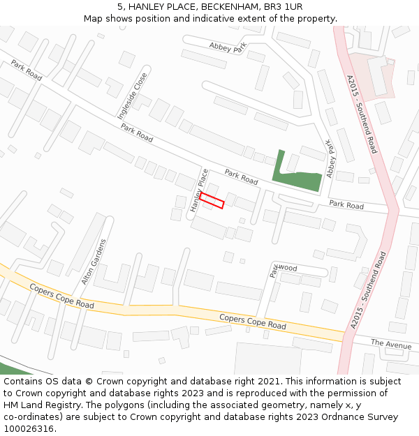 5, HANLEY PLACE, BECKENHAM, BR3 1UR: Location map and indicative extent of plot