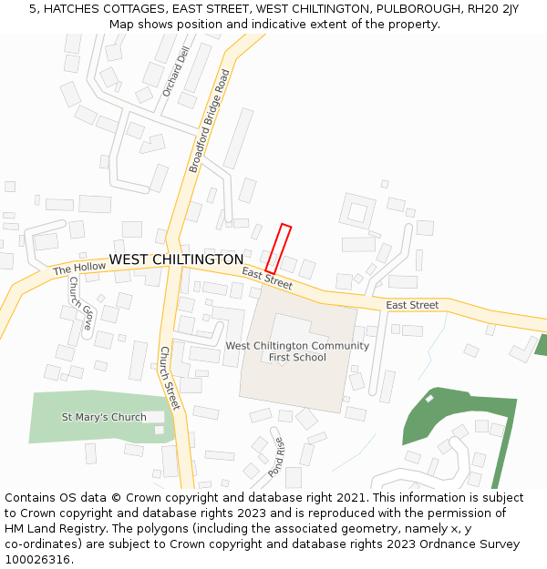 5, HATCHES COTTAGES, EAST STREET, WEST CHILTINGTON, PULBOROUGH, RH20 2JY: Location map and indicative extent of plot