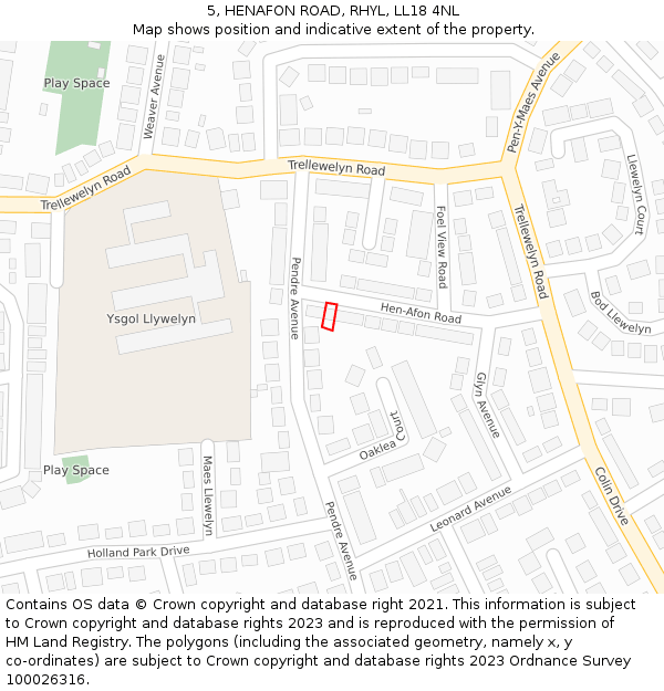 5, HENAFON ROAD, RHYL, LL18 4NL: Location map and indicative extent of plot