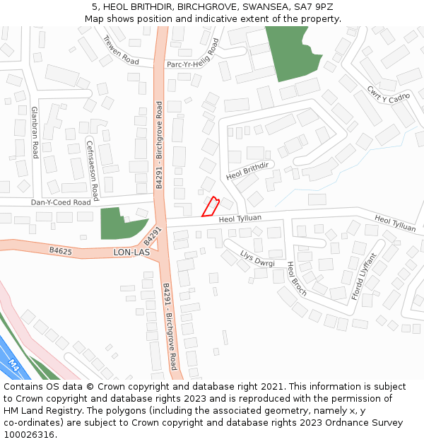 5, HEOL BRITHDIR, BIRCHGROVE, SWANSEA, SA7 9PZ: Location map and indicative extent of plot