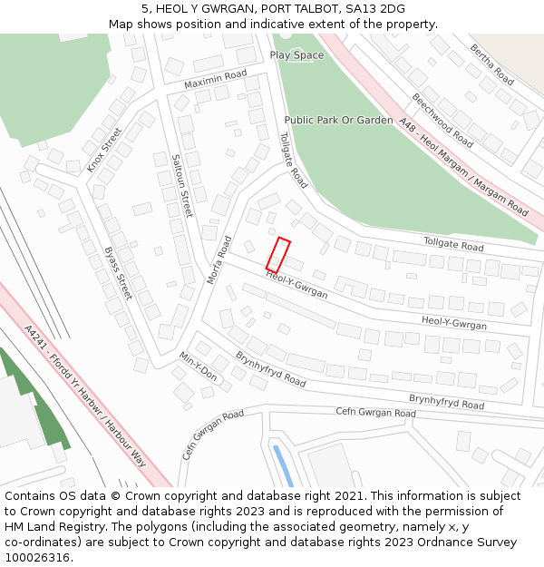 5, HEOL Y GWRGAN, PORT TALBOT, SA13 2DG: Location map and indicative extent of plot