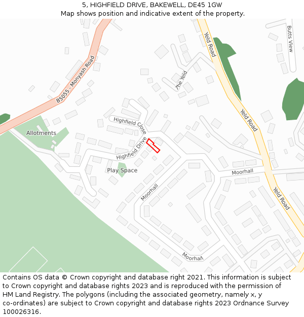 5, HIGHFIELD DRIVE, BAKEWELL, DE45 1GW: Location map and indicative extent of plot