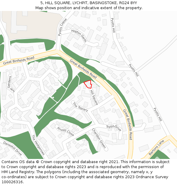 5, HILL SQUARE, LYCHPIT, BASINGSTOKE, RG24 8YY: Location map and indicative extent of plot