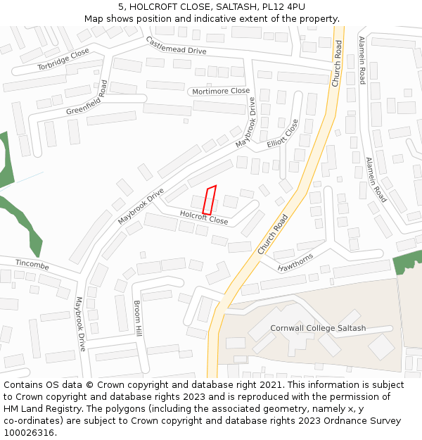 5, HOLCROFT CLOSE, SALTASH, PL12 4PU: Location map and indicative extent of plot