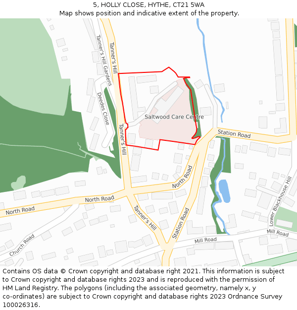 5, HOLLY CLOSE, HYTHE, CT21 5WA: Location map and indicative extent of plot