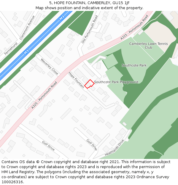 5, HOPE FOUNTAIN, CAMBERLEY, GU15 1JF: Location map and indicative extent of plot