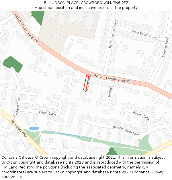 5, HUDSON PLACE, CROWBOROUGH, TN6 2FZ: Location map and indicative extent of plot