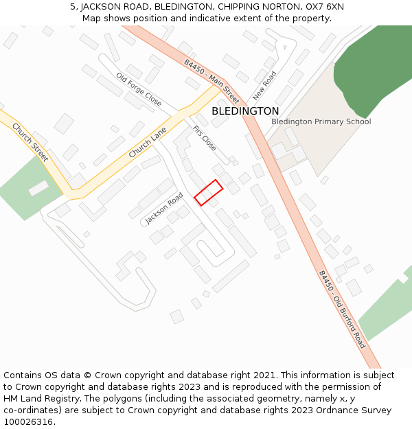 5, JACKSON ROAD, BLEDINGTON, CHIPPING NORTON, OX7 6XN: Location map and indicative extent of plot