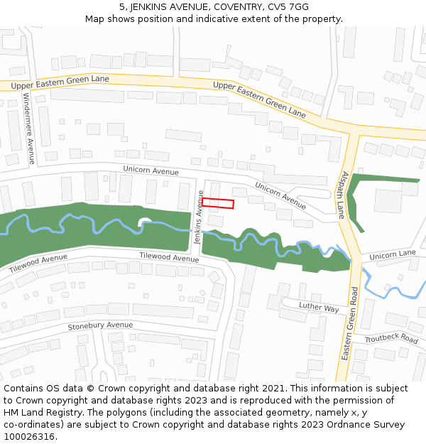 5, JENKINS AVENUE, COVENTRY, CV5 7GG: Location map and indicative extent of plot