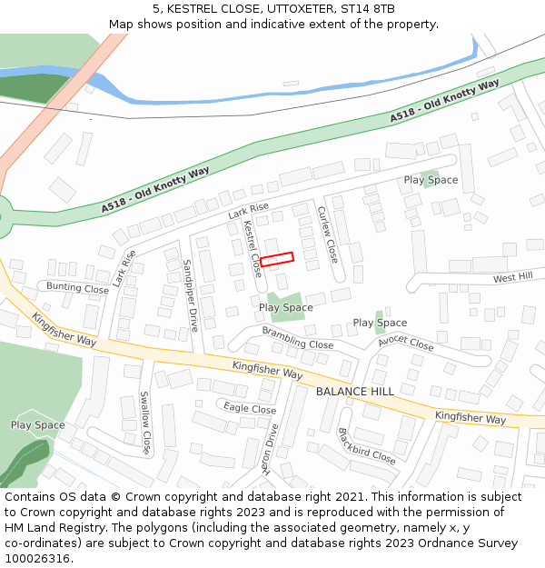 5, KESTREL CLOSE, UTTOXETER, ST14 8TB: Location map and indicative extent of plot